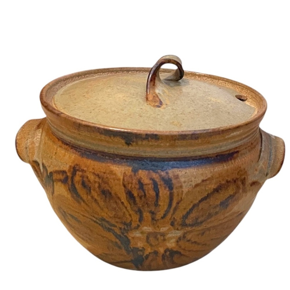Vintage Glazed Stoneware Art Pottery Lidded Brown Bowl‎ Soup Tureen With Handles